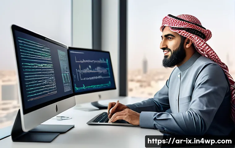 API 설계의 새로운 트렌드 - A professional Middle Eastern software developer in a modern office environment, deeply focused on d...