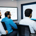 Home 18 API 통합 테스트 시나리오 작성 방법 - A professional Middle Eastern software development team collaborating in a modern office, with visib...