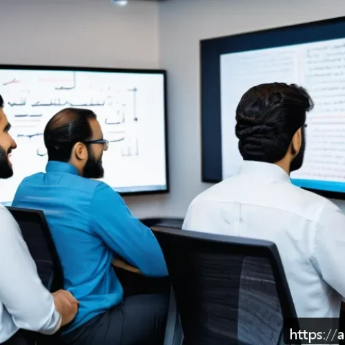 Home 30 API 통합 테스트 시나리오 작성 방법 - A professional Middle Eastern software development team collaborating in a modern office, with visib...