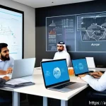 Home 23 API 설계 시 주의해야 할 사항 - A professional office scene showing a diverse team of Middle Eastern software developers collaborati...