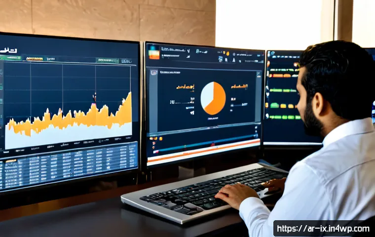 API 사용 모니터링 및 분석 도구 - Photorealistic modern operations room in Riyadh, Arab software analyst in modest business attire rev...